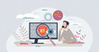 Cyber security course with education about digital safety tiny person concept. Online learning about data encryption, fraud and scam protection and information privacy awareness vector illustration.