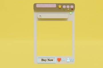 Fototapete - purchase of goods on the Internet. browser window with a buy now button on a yellow background. 3D render