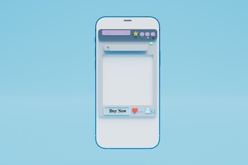 Fototapete - shopping on the Internet. browser window in the smartphone with the buy now button on a blue background. 3D render