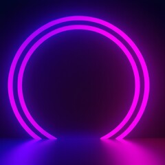 Wall Mural - 3d render, blue pink neon round frame, circle, ring shape, empty space, ultraviolet light, fashion show stage, abstract background