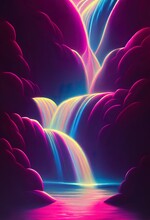 Soft Pink Neon Waterfall, Digital Illustration