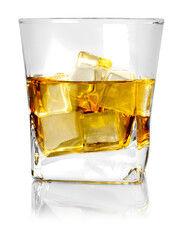 Wall Mural - Glass of whiskey and ice isolated on white background