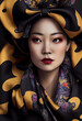 Asian woman with silk scarf, AI generated