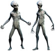 Grey aliens standing 3D illustration	