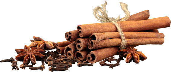 Wall Mural - Cinnamon sticks with powder isolated on white background