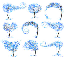 Fototapete - Hello a white Winter. Set of Winter Inspired Trees with snowflakes. Vector illustration.