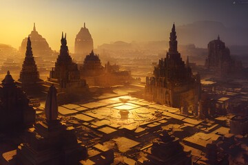 Canvas Print - Sun rises on an ancient, powerful city..