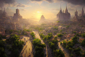 Wall Mural - Sun rises on an ancient, powerful city..