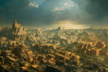 Canvas Print - Sun rises on an ancient, powerful city..