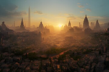 Canvas Print - Sun rises on an ancient, powerful city..