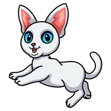 Cute Devon Rex Cat Cartoon Jumping
