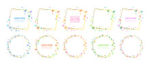 Vector Gold Line Frames With Colorful Watercolor Dots