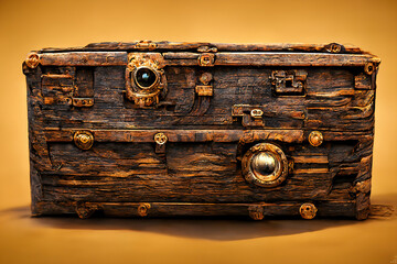 Wall Mural - Pirate treasure chest with gold coins, icon concept for game button and screen. Digital illustration