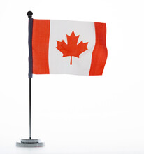 Canadian Table Flag Waving On White Background