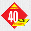 40 percent discount sign icon. Sale symbol. Special offer label
