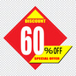 60 percent discount sign icon. Sale symbol. Special offer label