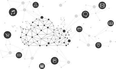 Poster - Cloud computing network technology polygon dot connected line with icon : Concept of cloud server, Storage and data