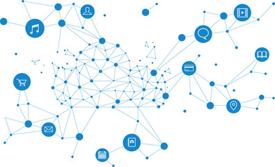 Wall Mural - Cloud computing network technology polygon dot connected line with icon : Concept of cloud server, Storage and data