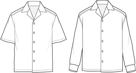 Wall Mural - mens short sleeve, long sleeve shirt fashion flat sketch vector illustration