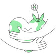 © Winnie - Smiling heart shaped earth cartoon with hands hugging earth. Climate change issue.