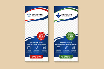 Poster - collection of specialize in tropical pain and neutopathy banner vertical concept. gradient illustration flyer design template layout concept for web. space for photo and text. blue and purple colors.