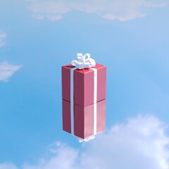 Aufkleber - red gift box with white ribbon put on mirror glass reflection sky. 3d render. minimal christmas conc