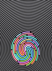 Fototapete - 3d render vertical abstract background of stylized fingerprint of smooth lines of spline gradient mu