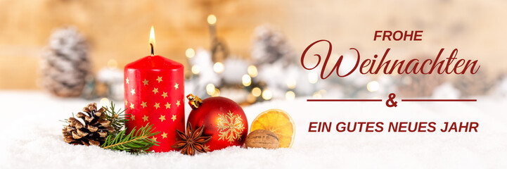 Wall Mural - Weihnachtskarte Weihnachten Karte Advent mit Kerze Banner Panorama Dekoration Weihnachtsdekoration Adventszeit