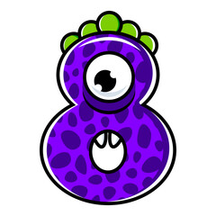 Poster - 8.Funny Monsters Colorful Numbers, Cute Fantasy Aliens in the Shape of Numerals. Cartoon numbers from 0 to 9 icons are made in the form of human figures with big eyes and face. Arabic numerals. Vector