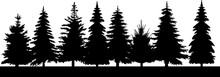 Forest Christmas Trees Black Silhouette Design Isolated Vector