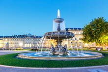 Stuttgart Castle Square Schlossplatz Neues Schloss With Fountain Travel At Twilight In Germany