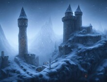 Ai Generated Digital Art Of A Castle On A Snowy Winter Day Illuminated By The Moonlight