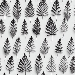  Leaves black and white flat lay seamless pattern 