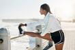 © Allistair F/peopleimages.com - Stretching legs, fitness and woman training in nature for motivation in morning, health and outdoor run. Strong, thinking and young athlete runner doing warm up before running by the ocean for cardio