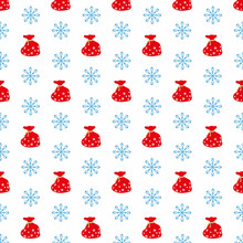 Winter Seamless Pattern With Blue Snowflake And Santa Bag