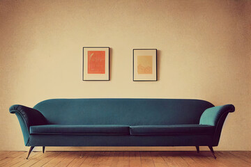 Wall Mural - Beautiful vintage sofa next to wall (retro style illustration)