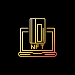 Poster - Laptop with NFT and Bank Card outline yellow icon. Vector Online Purchase symbol