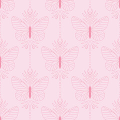 Wall Mural - Pink butterfly vector repeat pattern