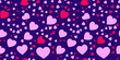 Seamless pattern with hearts in pink and purple colors. Bright abstract background