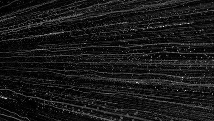 3D rendering of bright particles fill the space with jets of energy and light
