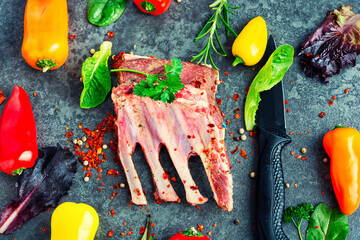 Sticker - Raw lamb ribs for cooking