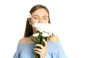 Wall Mural - Concept of people, young woman isolated on white background