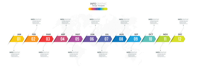 12 Months modern Timeline diagram calendar, Infographic template for business.