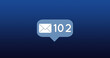 Illustration of envelope icon with 102 number in speech bubble against blue background, copy space