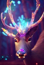 Fairy Close Up View Of A Deer, Luminescent