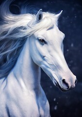 Wall Mural - Vertical hyper-realistic illustration of a graceful fantasy white horse