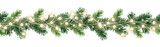 Fototapeta Sypialnia - Seamless decorative christmas border with lights garland and coniferous branches isolated on transparent background