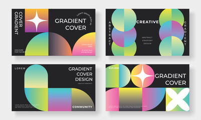 abstract gradient cover template. set of modern poster with geometric shapes, circles, sparkles, vib