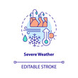Impact of severe weather concept icon. Agriculture challenge. Food security abstract idea thin line illustration. Isolated outline drawing. Editable stroke. Arial, Myriad Pro-Bold fonts used