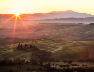 Wall Mural - sunrise over the hills of Tuscany